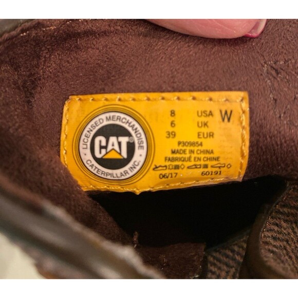 Cat Women’s Boots Brown Tweed Top Booties Buckles Size 8 WIDE Stacked Heel Shoes - Picture 8 of 8